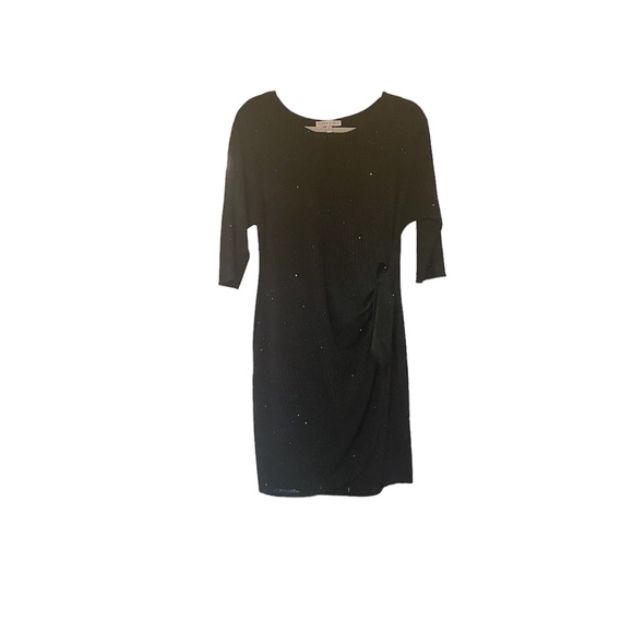 Robbie Bee Dresses & Skirts - Robbie Bee | Black 3/4 Sleeve Glitter Faux Wrap Dress | M